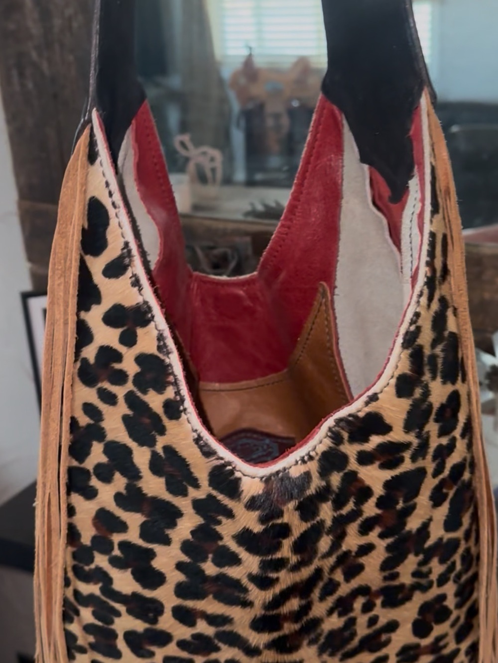 Heritage Brand Marilyn #887 Leopard Print Fringe Shoulder Bag One of a kind! - Picture 8 of 9